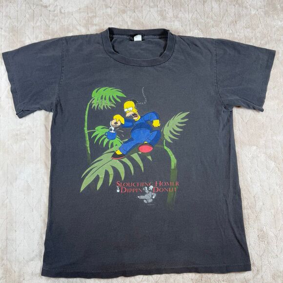 Vintage Homer Simpson T Shirt Adult M “Slouching Homer Dippin' Donut" - Picture 1 of 9